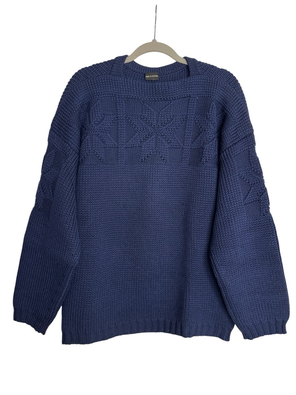 Vintage Bergland Men’s Large Navy Austrian Chunky Wool Sweater Alpine Cabincore